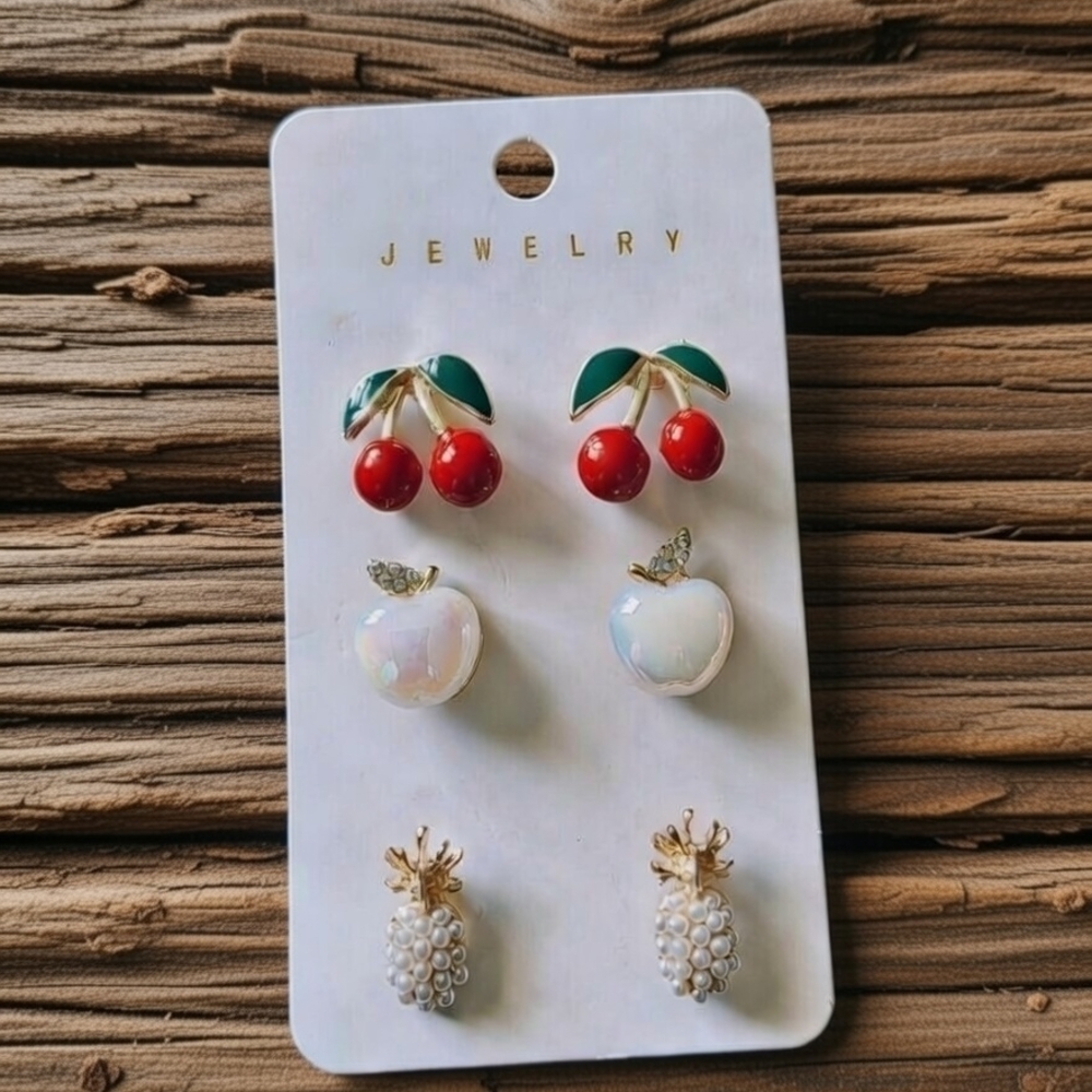 Cherry and Fruit Themed Earrings Set